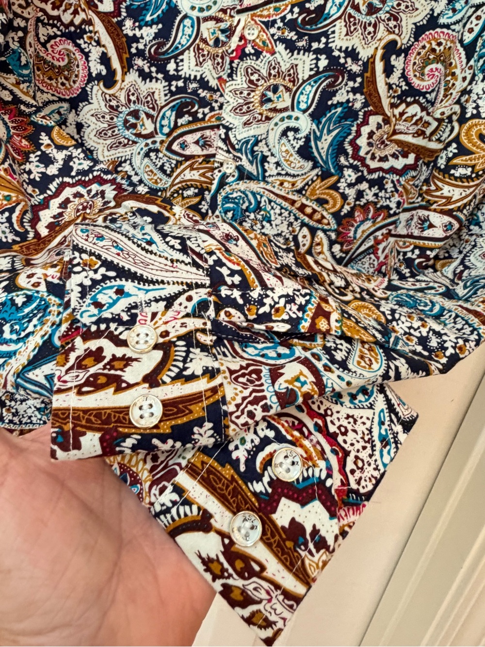 SSLR Shirt Mens Cotton Navy Paisley Print Button Up Long Sleeve, Sz M - Picture 7 of 14